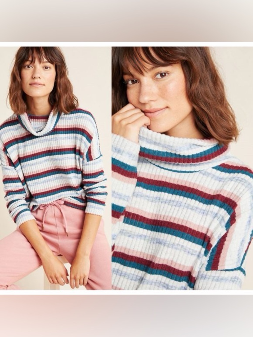 Anthropologie Saturday Sunday Pippa Hacci Striped Ribbed Turtleneck Top S Cozy